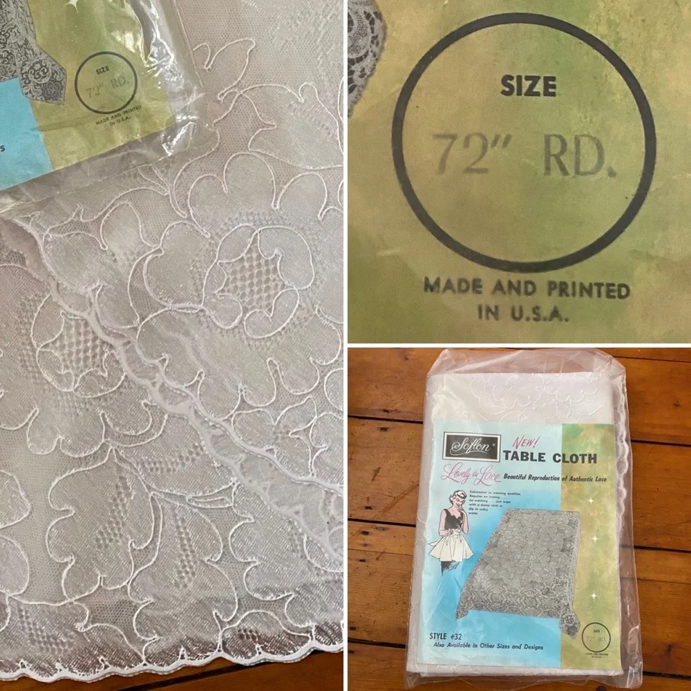 NIP Vintage 72” Round Tablecloth Soflon Reproduction of Authentic Lace